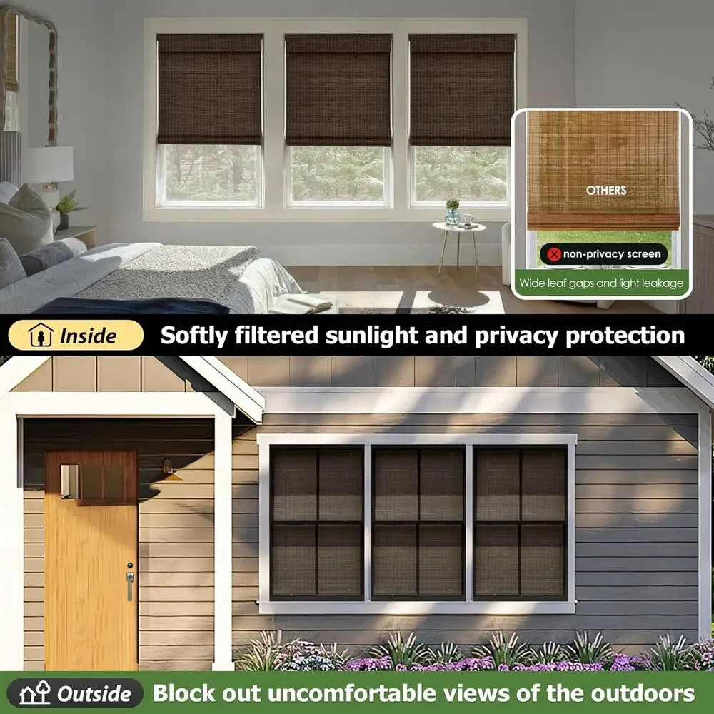 LazBlinds Cordless Bamboo Blinds Roman Shades 28.”x64” Espresso